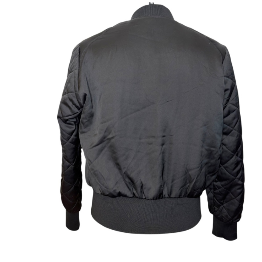 Black Satin Bomber Jacket With Quilted Sleeves - Picture 2 of 10